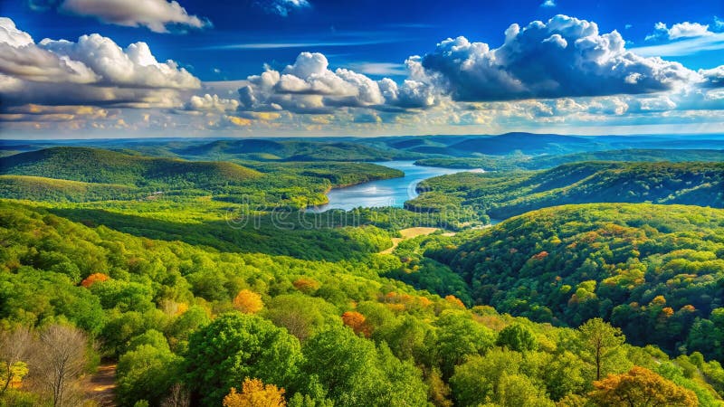 Artist rendering of the 700-foot American flag monument rising over the Missouri Ozarks with a community gathering ground below
